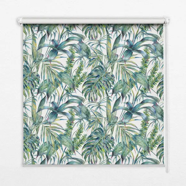 Blackout roller blind tropical leaves print
