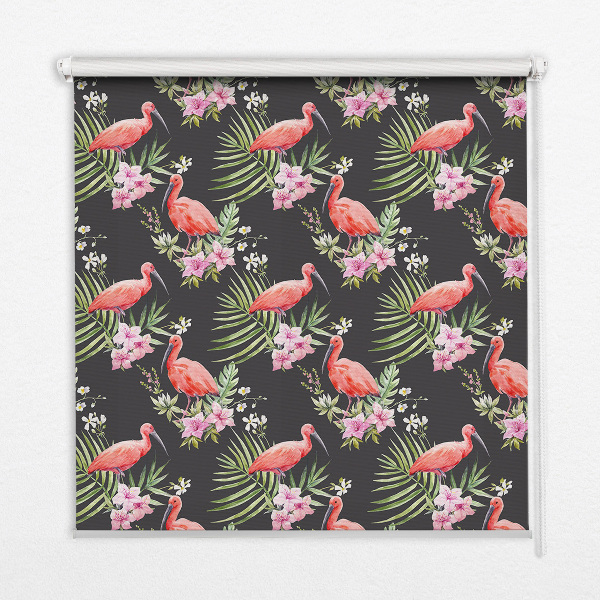 Fabric roller blind for window Flamingos on plants