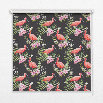 Fabric roller blind for window flamingos on plants design