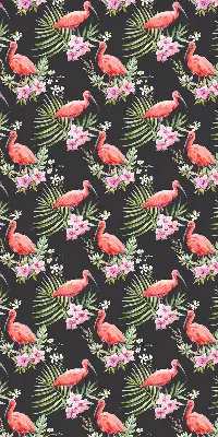 Fabric roller blind for window flamingos on plants design