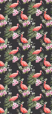 Fabric roller blind for window flamingos on plants design