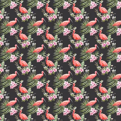 Fabric roller blind for window flamingos on plants design