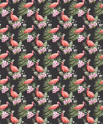 Fabric roller blind for window flamingos on plants design