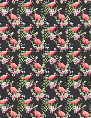 Fabric roller blind for window flamingos on plants design
