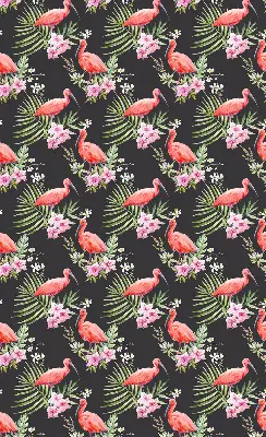 Fabric roller blind for window flamingos on plants design