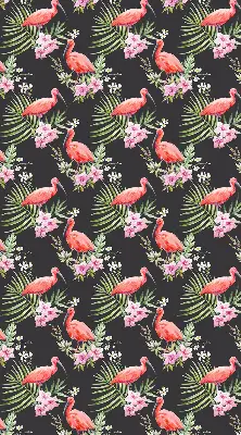 Fabric roller blind for window flamingos on plants design