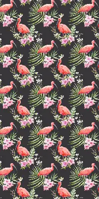 Fabric roller blind for window flamingos on plants design