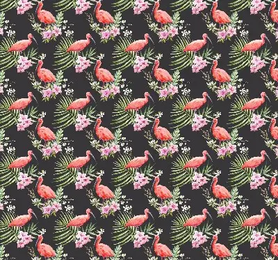 Fabric roller blind for window flamingos on plants design