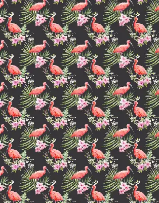 Fabric roller blind for window flamingos on plants design