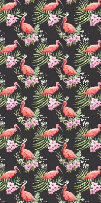Fabric roller blind for window flamingos on plants design