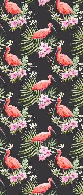 Fabric roller blind for window flamingos on plants design