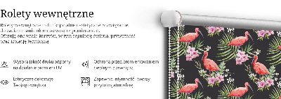 Fabric roller blind for window Flamingos on plants