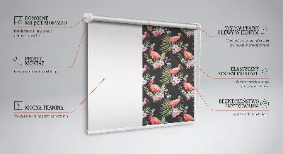 Fabric roller blind for window flamingos on plants design