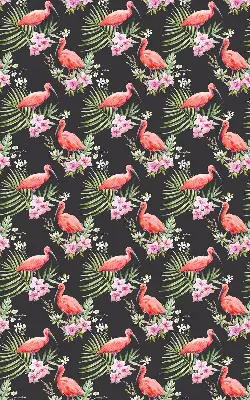 Fabric roller blind for window flamingos on plants design