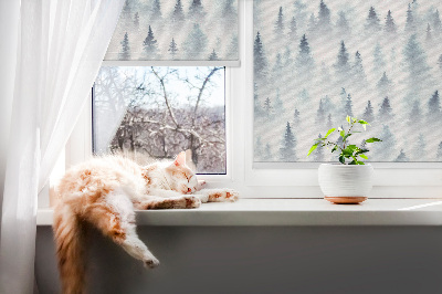 Fabric roller blind for window Forest in the fog
