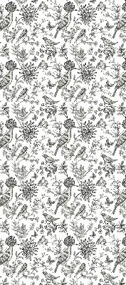 Blackout roller blind with drawn birds and plants design