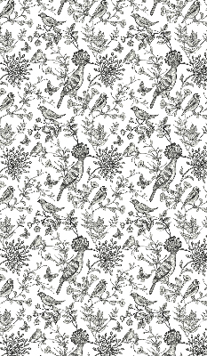 Blackout roller blind with drawn birds and plants design