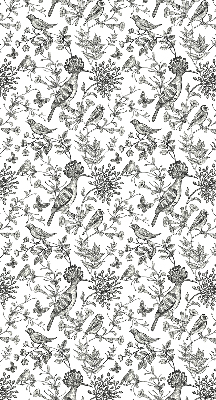 Blackout roller blind with drawn birds and plants design