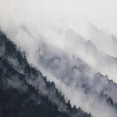 Blackout window roller blind misty mountains design