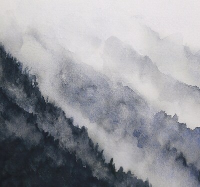 Blackout window roller blind misty mountains design