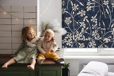 Fabric roller blind for window with flowers pattern