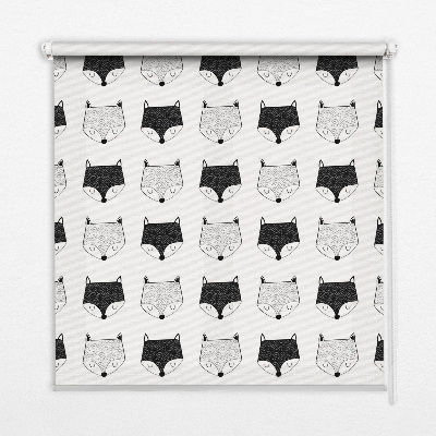 Blackout roller blind for window with a drawn fox heads pattern
