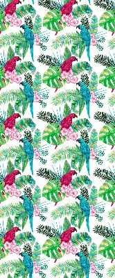 Fabric roller blind for window with parrot pattern