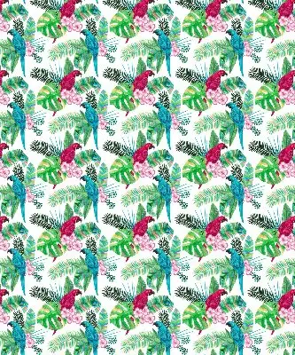 Fabric roller blind for window with parrot pattern