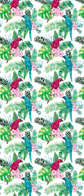 Fabric roller blind for window with parrot pattern