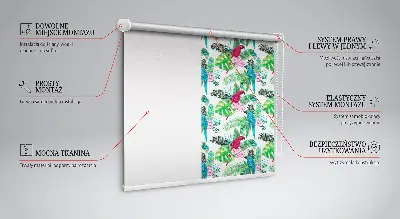 Fabric roller blind for window with parrot pattern