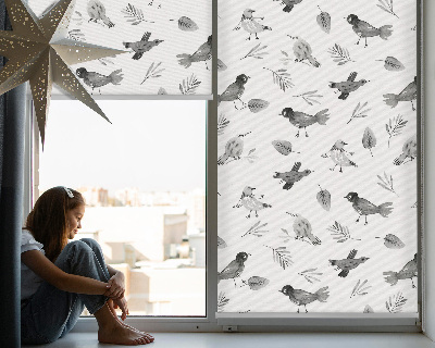 Blackout roller blind for window Drawn birds and leaves