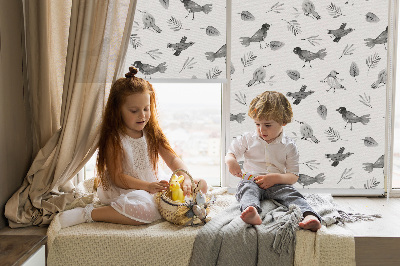 Blackout roller blind for window Drawn birds and leaves
