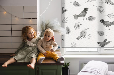 Blackout roller blind for window Drawn birds and leaves