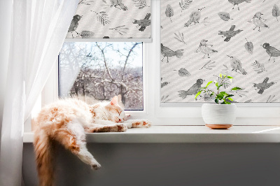 Blackout roller blind for window Drawn birds and leaves