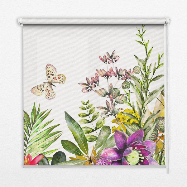 Fabric roller blind for window Flowers