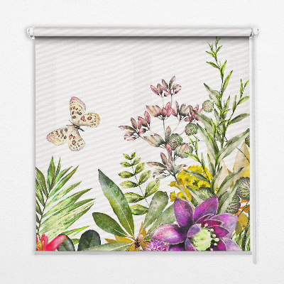 Fabric roller blind for window Flowers