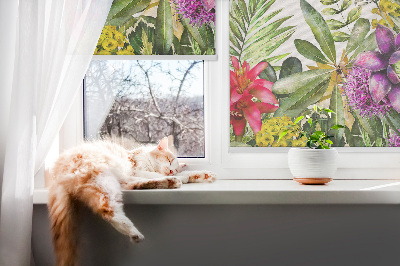 Fabric roller blind for window Flowers