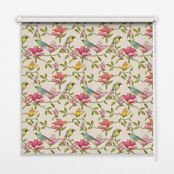 Blackout roller blind for window Birds on flowers