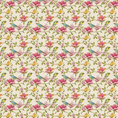 Blackout roller blind birds on flowers design