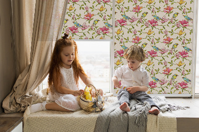 Blackout roller blind for window Birds on flowers