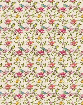 Blackout roller blind birds on flowers design