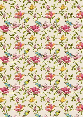 Blackout roller blind birds on flowers design