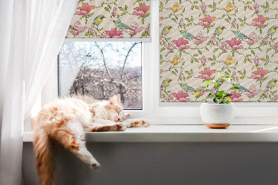 Blackout roller blind for window Birds on flowers