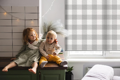 Fabric roller blind for window Gray checks