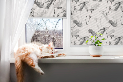 Blackout roller blind with drawn flowers pattern