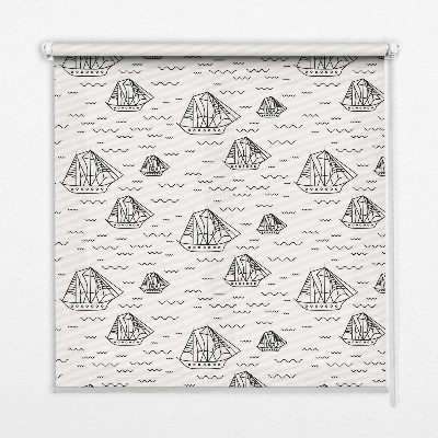 Fabric roller blind for window drawn ships design