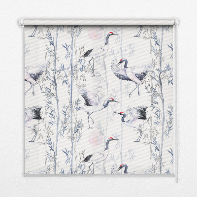 Blackout roller blind for window with herons and trees print