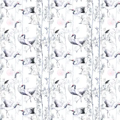 Blackout roller blind for window with herons and trees print