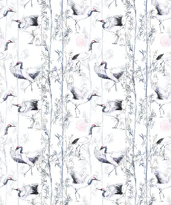 Blackout roller blind for window with herons and trees print