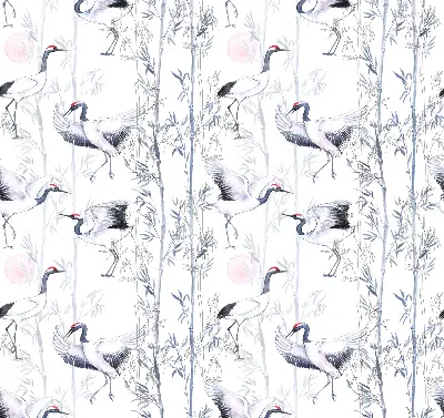 Blackout roller blind for window with herons and trees print